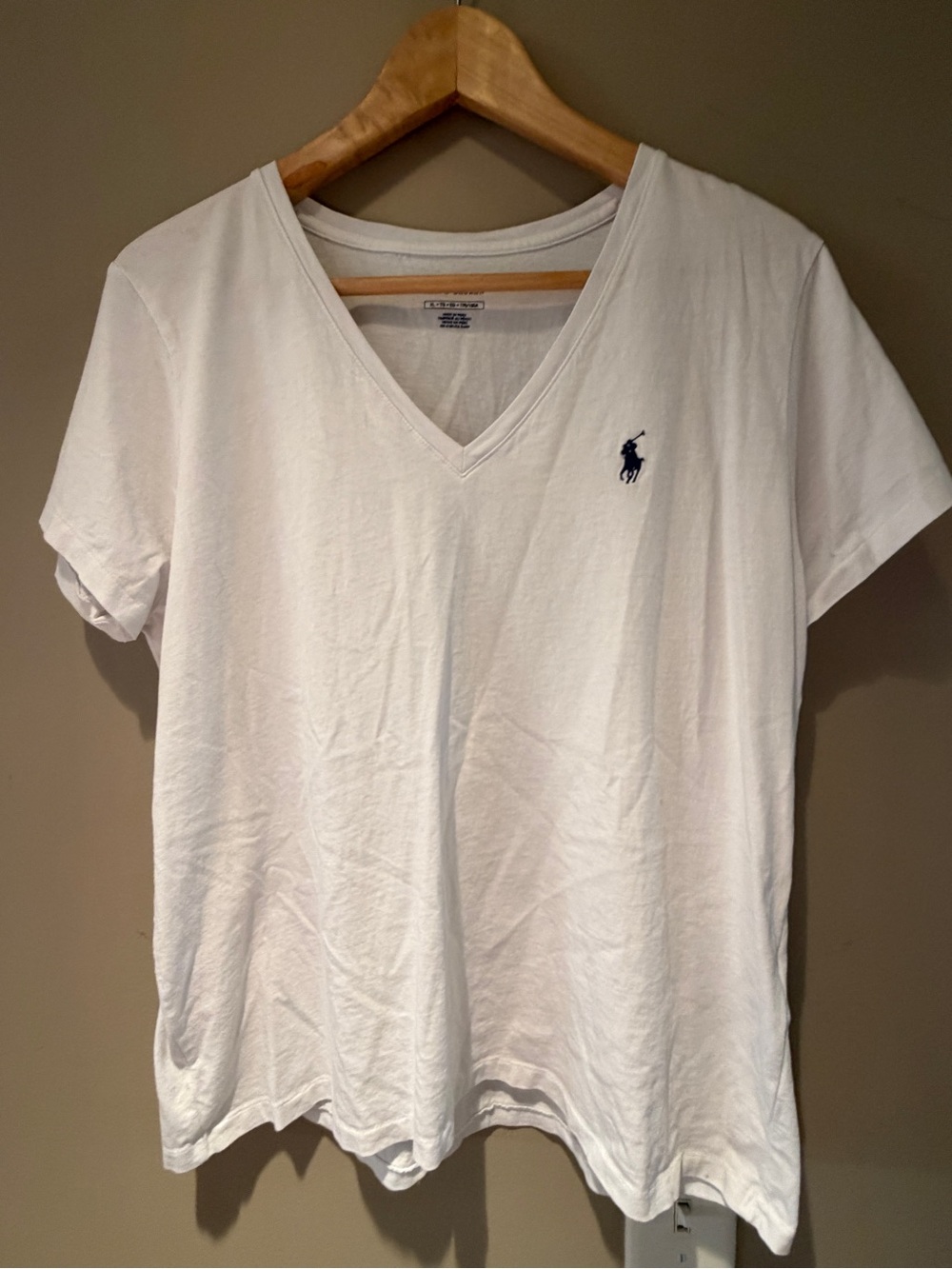Polo by Ralph Lauren White Crew Neck Tee with Navy Logo Print XL